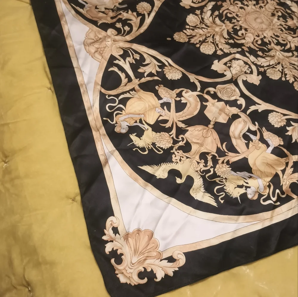 St. John Black and Gold Ornate Silk Scarf